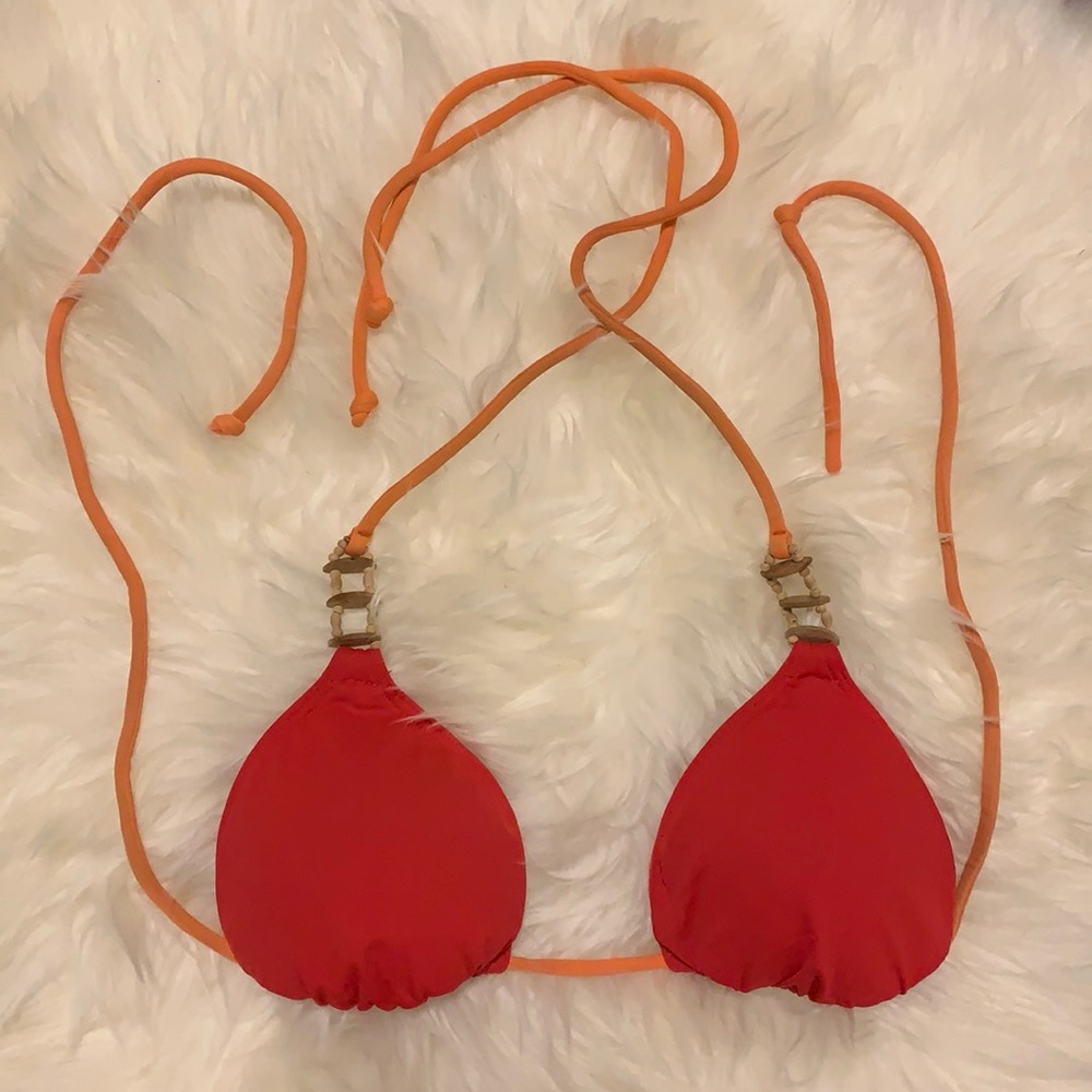☀️SUMMER SALE 🌻 Red String Bikini Top with wooden accents